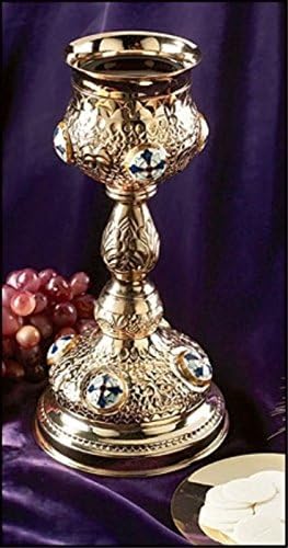 Ornate Cross Chalice with Paten Brass Gold Toned Catholic Christian Communion Cup