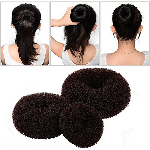 ASIV Haare Stil Donut Haarband Stirnbänder für Damen, Mode Haar-Accessoires - inklusive 3 Stk braun (groß, Mittel, klein)