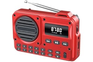 REACHMALL Piccole radio portatili AM FM, radio digitale FM ricaricabile, 1200 mAh, radio portatile a batteria e alimentazione a corrente (rosso)