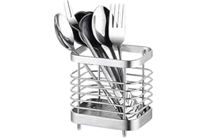 ANHORTS Organizador Cubiertos Acero Inoxidable, Porta Cubertería Soportes Utensilios Cubiertos Cocina, Cestas Bandejas Cubiertos Almacenaje bajo Fregadero, Plata- 10cm