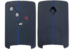 通用 Happyit Cas de Couverture de Clé de Voiture en Silicone Motif Nid d'abeille pour Renault Clio Scenic Megane Duster Sandero Captur Twingo Koleos 4 Boutons (Noir + Bleu)