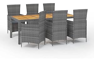 vidaXL Gartenmöbel Set 7-TLG. mit Auflagen Gartengarnitur Sitzgarnitur Sitzgruppe Gartenset Gartentisch Gartenstuhl Tisch Stühle Poly Rattan Grau