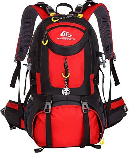 50L waterproof outdoor backpack travel backpack with removable reflector for school travel camping hiking cycling (RED)