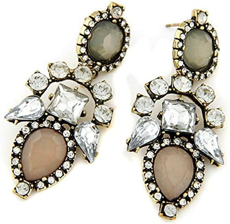 LOCOMO Indian Thai Asian Antique Stone Bling Crystal Dangle Chandelier Earring JER022GRY