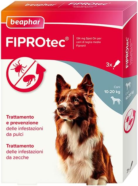 Beaphar FIPROtec Antiparassitario per Cane Taglia Media (10-20 Kg), Protegge da Pulci e Zecche - In Confeziona da 3 Pipette