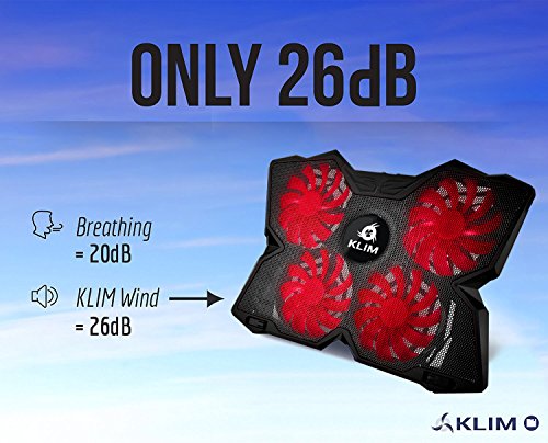 KLIM Wind Laptop-PC Kühler – Leistungsstark wie kein anderer – Schneller Kühlvorgang – 4 Lüfter Belüfteter Notebookständer Gamer Gaming Stützhalterung ( Schwarz und Rot ) - 3