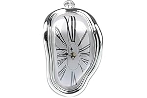 Verve Jelly Decorative Dali Watch Melting Clock Surreal Melting Wall Clock Distorted Table Clock, Melted Clock for Office Shelf Desk, Silver