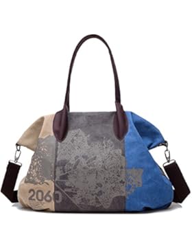 Damen Canvas Shopper Tasche Schultertasche für Schule Reisen Arbeit und Einkäufe