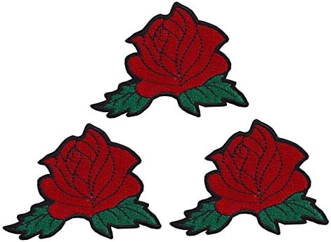 Set of 3 Red roses large embroidered applique Sew Iron on Patch 3.15 x 2.7 inches
