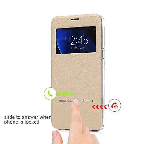 Samsung Galaxy J5 2016 Hülle Galaxy J5 (2016) Wallet Case YOKIRIN PU Leder Wallet Case Folio Schutzhülle Tasche Handytasche Schale Handycover Ledertasche Backcover Flip Cover mit Standfunktion im Bookstyle Fenster Gold - 2