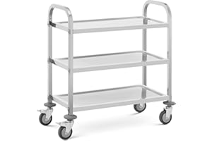 Royal Catering RCSW-111 Chariot de Service en INOX Chariot de Service Restaurant (Capacité de Charge : 81 kg, Espacement des Plateaux : 220 mm, Dimensions des Plateaux : 69 x 34 x 3 cm)