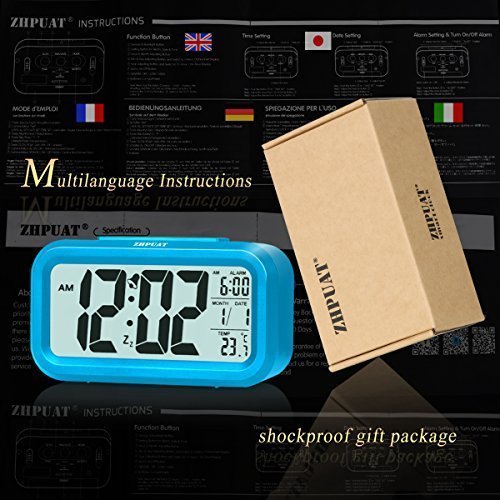 ZHPUAT Digital-Wecker Digitaluhr große LCD-Ziffern mit Hintergrundbeleuchtung Blau - 6