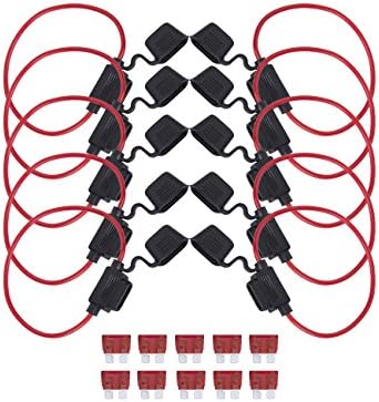 Hakkin 10 set 14AWG Inline Standard Blade Fuse Holder Waterproof Splash Proof 10A Red Replacement Fuse Puller for Auto Car Boat SUV Truck