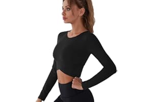FDEETY Womens Sports Crop Top, Manches Longues Cross Wrap Workout Athletic Running Tank Tops avec Trou pour Le Pouce