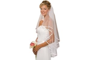 Bufenia Voile de mariage de mariée à 2 niveaux Ivoire ruban bord doigt voile avec peigne pour accessoires de mariage de mariée voile de fête de Bachelorette pour femmes et filles