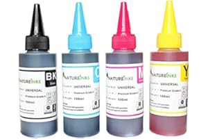 400ml Universal Premium dye Refill Printer Ink Bottles kit includes 100ml x Black, 100ml x Cyan, 100ml x Magenta and 100ml x Yellow Refillable or CISS system by Natureinks