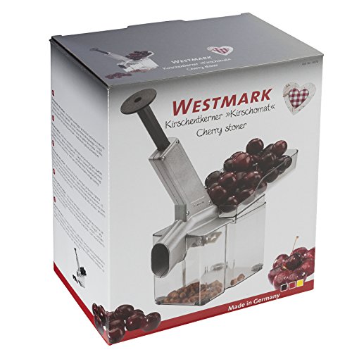 Westmark Kirschenentkerner mit schräggestellter Schütte und großer Kernkassette, Höhe: 33,3 cm, Kunststoff/Edelstahl/Aluminium, Kirschomat, Silber/Schwarz/Transparent, 40702260 - 5