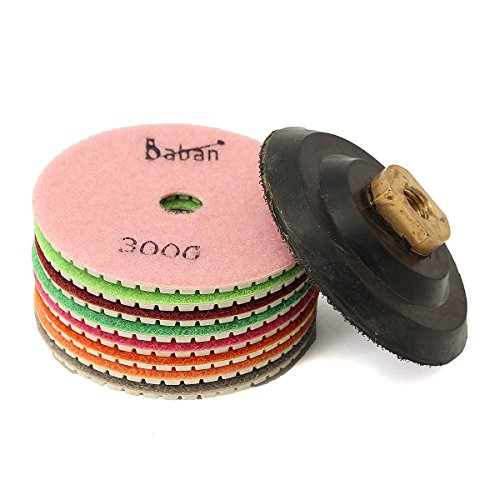 Baban 9pcs Schleifscheibe Polierscheiben Diamant Polierscheibe polishing pads Steinschleifer Inkl 4“ Teller für Marmor - 3