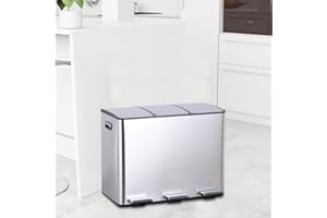 STARNINE 45L Dual Compartment Pedal Dust Bin - Removable Compartments, Soft Closing, Stainless Steel Kitchen Waste Bin (3 x 15L) (Silver)