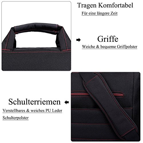 BRINCH Laptop Tasche, Nylon Gewebe Messenger Bag 17,3 Zoll leicht Henkeltasche Stoßfest Umhängetasche mit Schulterriemen für 17 – 17,3 Zoll Laptop / Notebook / MacBook / Ultrabook / Chromebook,Schwarz-Rot - 6
