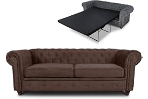 ‎SOFNET Schlafsofa Chesterfield Asti Bis 3-Sitzer, Sofa mit Schlaffunktion, Couch 3-er, Couchgarnitur, Sofagarnitur, Holzfüße, Polstersofa (Braun (Capri 45))