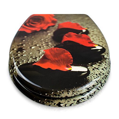 WC Sitz mit Absenkautomatik – „Rosenblüten“ Design – Toilettendeckel mit Motiv aus Duroplast inkl. Montagesatz – VENKON - 6