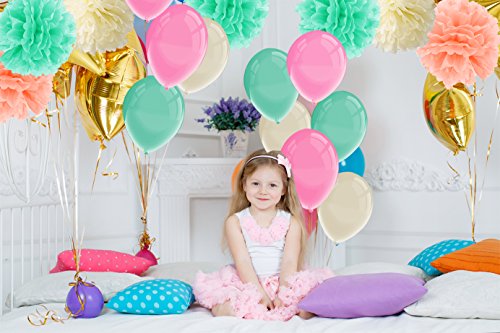 Paxcoo 40pcs Minze Pfirsich Gewebe Pom Poms Latex Ballons und Papier Girlande für Baby Dusche Party Dekorationen - 6