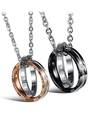 jewow Schmuck 2Stück Edelstahl Interlocking Double Ring Ketten Geschenke Für Paare