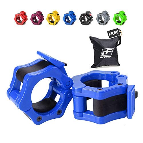 RitFit - Juego de 2 abrazaderas de bloqueo de nailon sólido con cierre de liberación rápida, ideal para CrossFit, OHP, sentadillas, pesos muertos y otras actividades, Azul