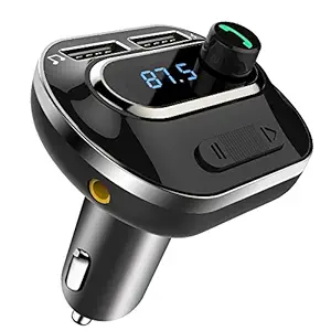 VeeDee Bluetooth FM Transmitter, T19 Radio Adapter Bluetooth Car Kit, 5V/3.1A Dual USB Ports Car Charger, Support TF Card + U Disk, Handsfree Calling