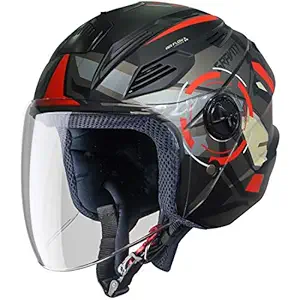 Steelbird ISI Certified SBA-6 7Wings ABS Material Shell Gravity Open Face Helmet with Clear Visor (Medium 580 mm, Matt Black Red)