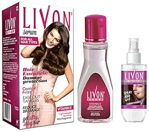 Livon Serum for Women for All Hair Types,For Frizz-free, Smooth Hair, 100 ml and Livon Shake & Spray Serum for Women,For Frizz-free,Smooth & Glossy Hair on-the-go,With Argan Oil & Vit- B, 50 ml