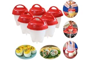 SHARHARGE Lot de 6 cuiseurs à œufs en silicone anti-adhésif sans coquille, œufs pochés rapides pour le petit déjeuner