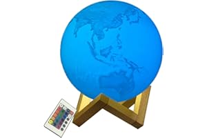 Abcsea 3D Lampada di Terra, Lampada Luna 3D, Romantico Lampada Luna LED, Lampada Planetaria, 12 cm 7 Colori Luce Notturna della Terra