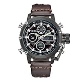 Mechanische Uhren HP3811 Herren Quarzuhr/Persönlichkeit Mode Trend Multifunktions/Seiko Uhr/Multi-Time Zone/großes Zifferblatt/Lederband