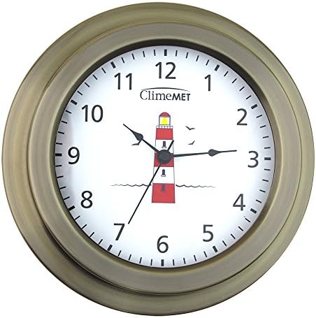 ClimeMET CM4120 Quartz Wall Clock with Lighthouse Design. (Golden Bronze)
