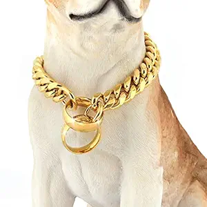 Tobetrendy Dog Chain Collar Gold Cuban Link Choke Chain Metal Stainless Steel for Medium Large Bully Collar Slip Ring(14MM, 18