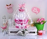 Babygeschenk WINDELTORTE Mädchen „Prinzessin“pink Lätzchen und 2x Babysocken +Haarband - 3