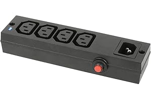 Ex-Pro 4 Way IEC Distribution Block Kettle Lead C13 C14 Extension Splitter Box with Overload Switch + Blue LED