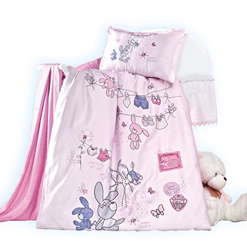 Exclusive cute baby bed linen "Little" 100% cotton: duvet cover 100x135 + pillow case 40x60 with zipper: a magical eye-catcher in the nursery. (Set with 2 pcs.)