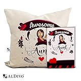 alDivo Premium Quality Awesome Aunt Printed Combo Gift Pack (12 inch x 12 inch Printed Cushion Cover with Filler + Greeting Card)