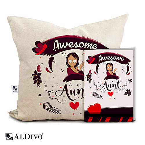 alDivo Premium Quality Awesome Aunt Printed Combo Gift Pack (12 inch x 12 inch Printed Cushion Cover with Filler + Greeting Card)
