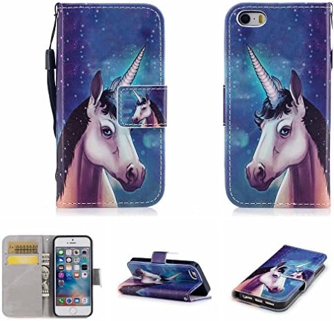 Case Cover for iPhone 5/5S/SE, YHcase Flip Wallet Case-[Magnetic] [Lanyard] [Card Slots] Style PU Leather Case Wallet Flip Stand for iPhone 5/5S/SE -Unicorn