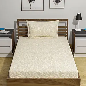 Amazon Brand - Umi 144 TC 100% Cotton Printed Single Bedsheet Set with One Pillow Case | Twin Sheet Set|Breathable and Skin Friendly| Oeko-Tex Certified | (60x90 Inches, Niers Yellow)