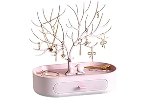 Foryo Jewellery Stand Holder, Earring Ring Display Jewelry Organizer Deer Antler Tree Design With Drawer for Home Decor, Decoration Gift, Girls Birthday Gifts (pink)