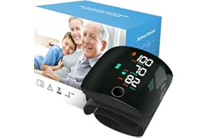 FONCBIEN Tensiometro de Muñeca, Portátil Eléctricos Tensiómetro Digital Medidor Tension Arterial LCD Retroiluminada Memoria 2 * 99 Brazalete Ajustable Presion Arterial Medidor