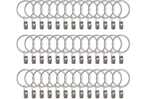 Bosdontek 40 Stück Vorhang Clip Gardinenstange 32mm Vorhang Clips Überzug Prozess Vorhang Ringe mit Clips Vorhang Haken Geeignet für Metallstange mit Durchmesser (Silver)