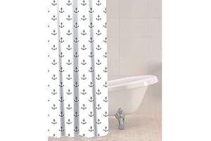 Sabichi Peva Shower Curtain - Mould And Mildew Resistant - 180 x 180cm Waterproof Shower Curtain - Anchor Patterned - Easy To Clean - Bpa Free - Includes 12 Plastic Hooks