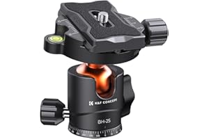 K&F Concept - Testa a sfera, testa a sfera in metallo Panoramica girevole a 360° con piastra a sgancio rapido da 1/4" e livella per treppiede monopiede, fotocamera da 10 kg e videocamera