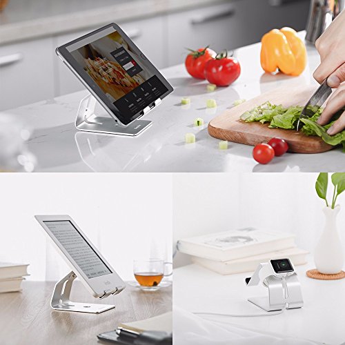 Easyacc Universal Handy Halterung Tablet Ständer Apple Watch Halter für iPhone 7 / 7P / Samsung Galaxy S8 / S8 Plus / iPad 9.7 2017 / iPad Air/ Mini / E-Book, Aluminium Handy Halter Schreibtisch Halter für Haus, Büro, Schlafzimmer und mehr, Passend für 4-10.1 Zoll Geräte – Silber - 7